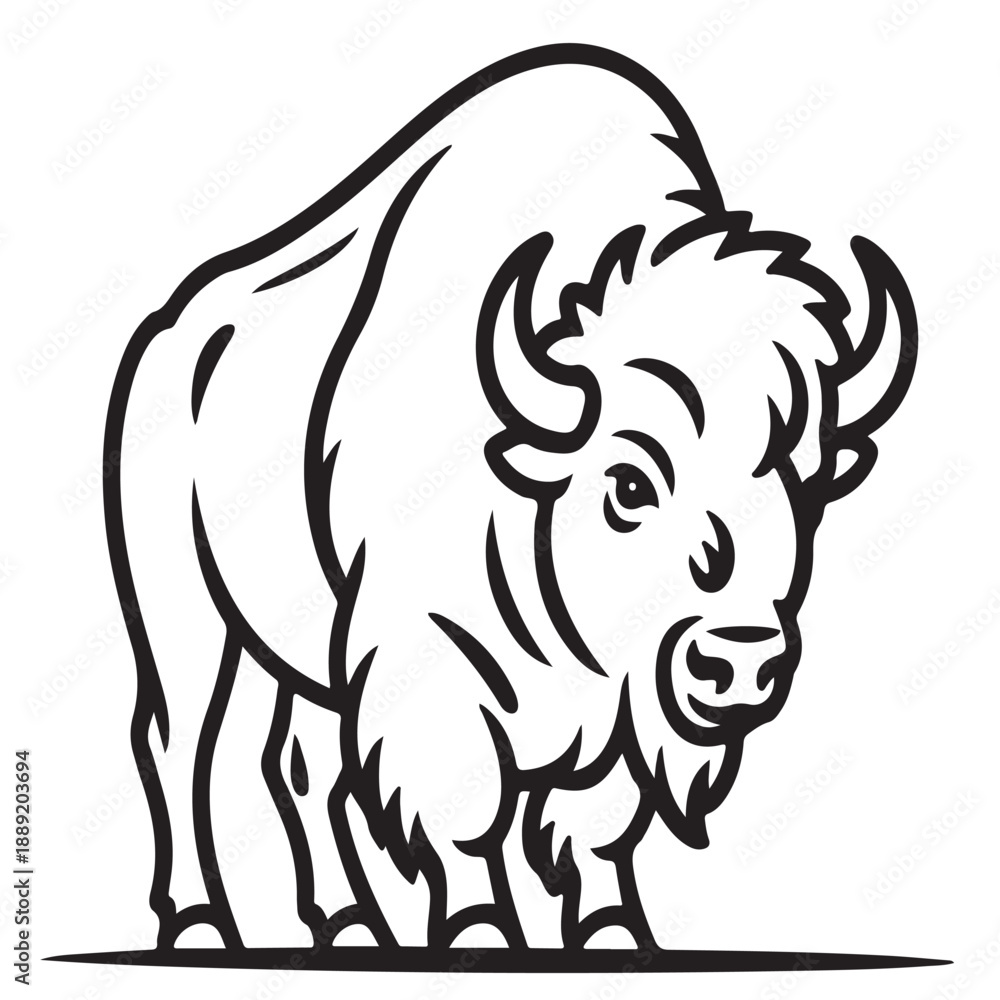 Fototapeta premium Bison silhouette illustration representing american prairie wildlife nature national park symbol majestic buffalo animal drawing wilderness spirit native culture outdoor adventure icon art