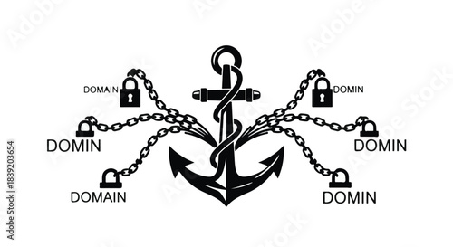 Anchored domain security concept with chains and locks
