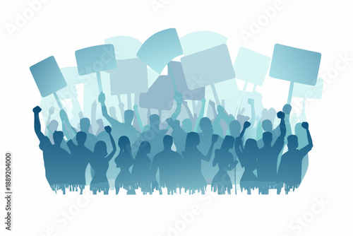 A large crowd of people raising signs and fists in protest or celebration