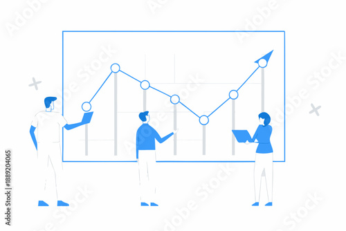 Team analyzing data and growth trends displayed on a large screen