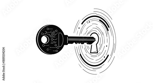 Vintage key unlocking concentric circles