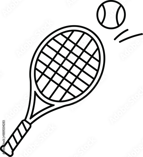 Vector  illustration of Minimalist tennis racket and ball line art icon isolated on transparent background