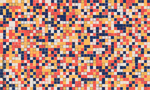 Vibrant abstract mosaic of colorful squares.  Perfect for backgrounds, website design, textiles, or any project needing a modern, energetic feel. Represents data, diversity, or connectivity.