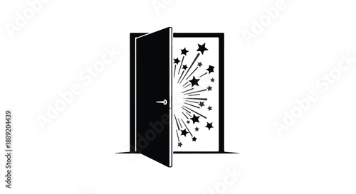 Open door with stars bursting out