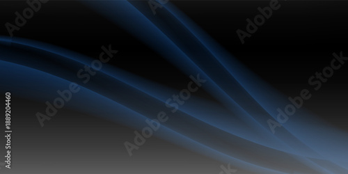 Bright neon blue laser light beam flashing in darkness, abstract light ray projector shining through smoky air, isolated on black background.