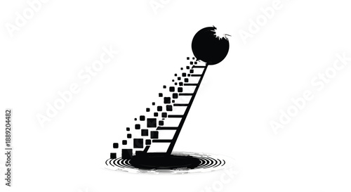 Futuristic staircase ascending to a sphere with digital particles