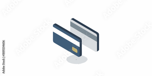Two credit cards are displayed in an isometric overlapping arrangement