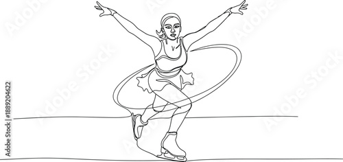 Elegant female figure skater executes a precise jump with poise and control on the ice rink surface