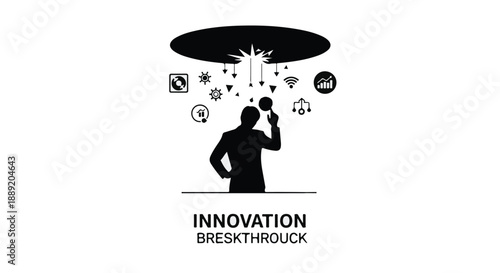 Silhouette of a person with innovative ideas and lightbulb moment