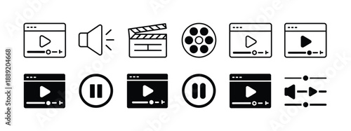 Video icon set, cinema and movie symbols in vector illustration, film industry and media concept