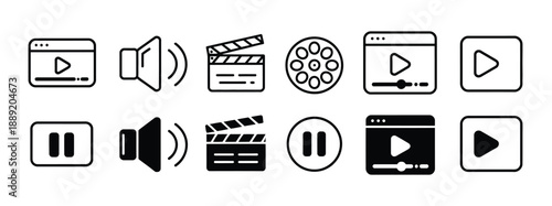 Video icon set, cinema and movie symbols in vector illustration, film industry and media concept