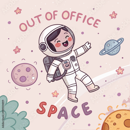 Cute princess fairy in pink dress with hearts and flowers for kids card