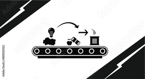 Industrial robotic arm assembling products on conveyor belt