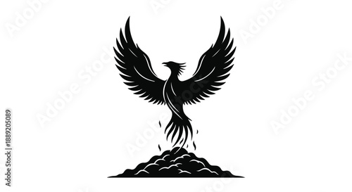 Majestic phoenix rising from ashes in dramatic pose