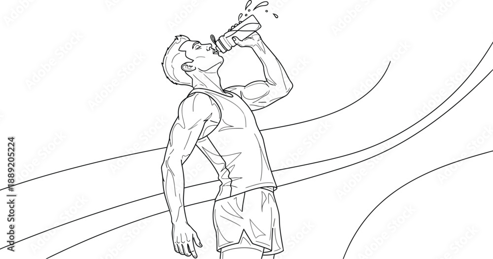 Fototapeta premium Athletic man drinking water from a bottle during a workout session with a refreshing hydration moment captured