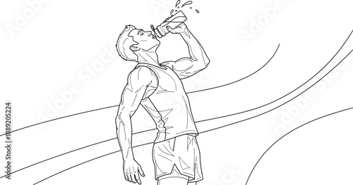 Athletic man drinking water from a bottle during a workout session with a refreshing hydration moment captured