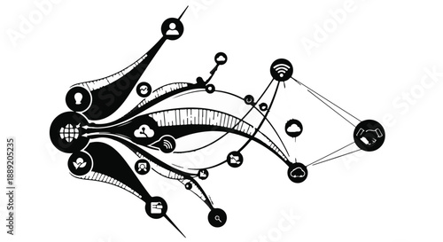 Abstract geometric network illustration with interconnected nodes and lines