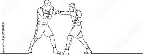 Two boxers engage in a fierce match, showcasing their boxing techniques and physical prowess in the ring together.