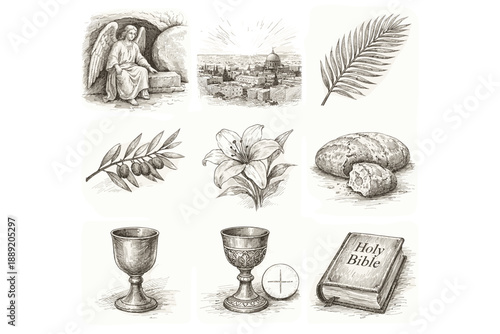 Christian Holy Week and Eucharist Symbol Sketches