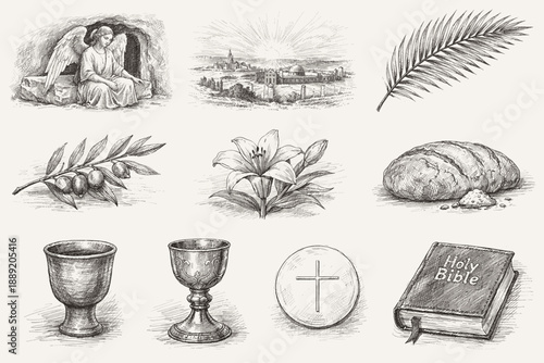 Christian Holy Week and Faith Symbol Sketches