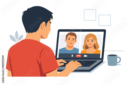 Remote Video Chat with Family on Laptop Illustration
