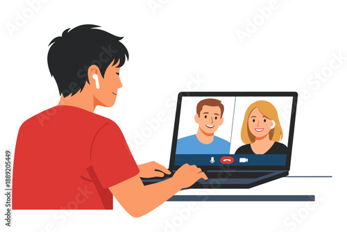 Online Video Call with Family on Laptop Illustration