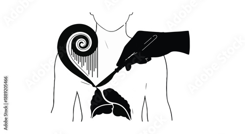 Hand holding lung with heart shaped bronchus