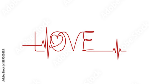 A creative illustration of the word love with a heart rate line