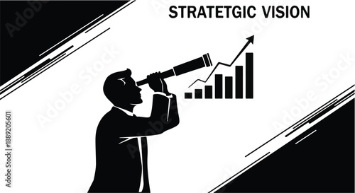 Businessman looking through telescope at growing graph