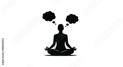 Person meditating with thoughts floating above head