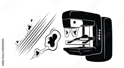 Stylized illustration of a coffee machine with steaming hot coffee