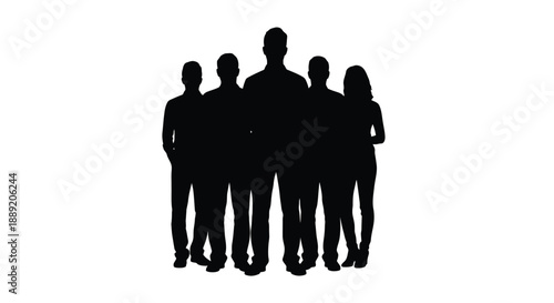 Silhouettes of a group of people standing closely together