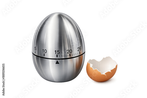 Egg timer with broken shell on transparent background