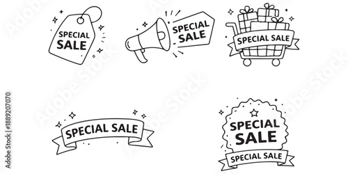 Collection of Hand-Drawn Icons Celebrating Special Sales and Promotions
