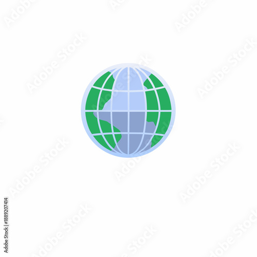 Stylized globe illustration featuring green continents and blue oceans on white