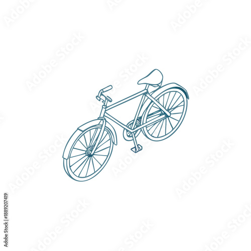 Blueprint style illustration of a classic bicycle against a black background