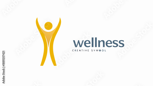 Wellness logo featuring a stylized human figure with arms raised