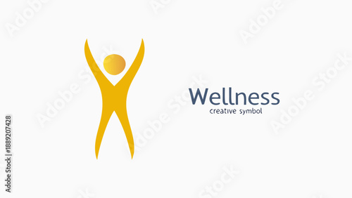 A golden figure with raised arms beside the word wellness