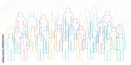 Colorful outline of a crowd of people standing closely together