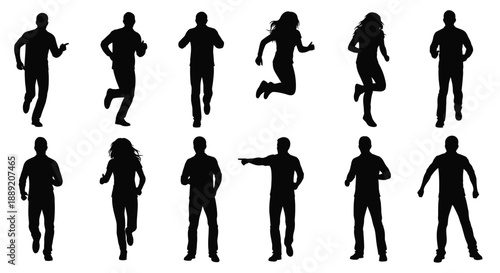 Collection of diverse silhouette figures demonstrating various dynamic poses and actions