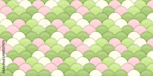 Delightful pastel green, pink, and white scales pattern.  Perfect for backgrounds, textiles, or playful branding.  Creates a calming, sweet, and visually appealing design.