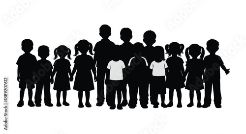 A group of children holding hands depicted as a black silhouette