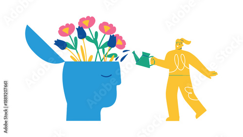 A person nurturing their mental health with positive thoughts and emotions