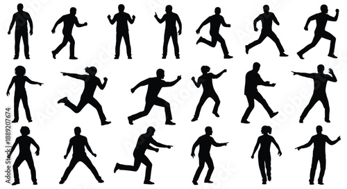 Silhouettes of people in various dynamic running and walking poses
