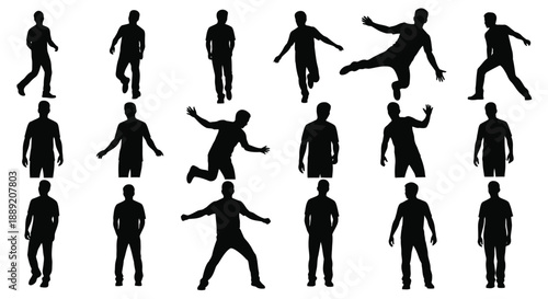 Collection of black silhouettes depicting people in various dynamic poses