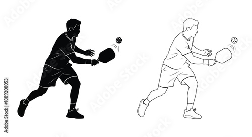 Two padel tennis players in action one silhouette and one outline