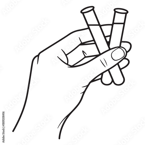 Hand holding test tubes line art illustration for science research or medical laboratory experiments representing chemistry biology and healthcare testing services on transparent background