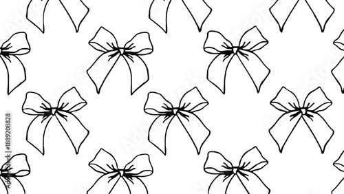 A seamless pattern of pink bows on a white background