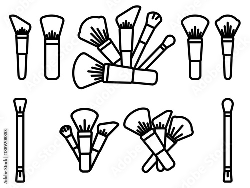 Elegant set of professional makeup brush line icons. This minimalist vector illustration is ideal for beauty salons, cosmetic packaging, and digital marketing in the fashion industry.