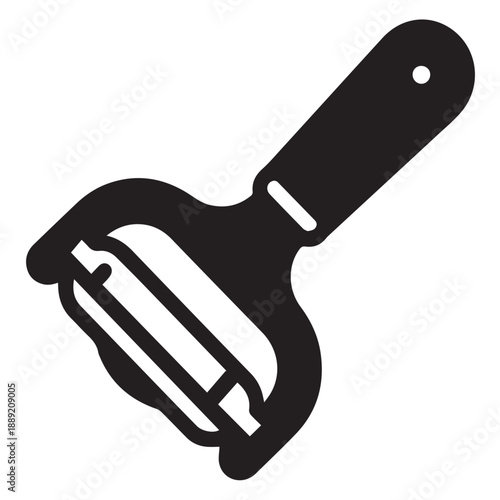 Vegetable peeler icon silhouette for kitchen utensil collection representing food preparation tools and cooking equipment for culinary recipes or household housework isolated on transparent